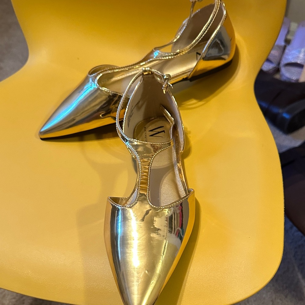Worthington T-Strap pointed toe flats ( metallic gold)